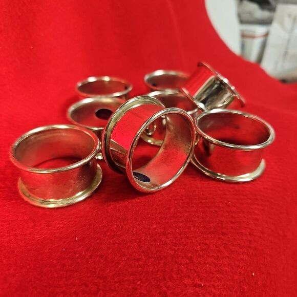 Vintage Set of 8 silver plated napkin rings Hong Kong 1.75"W x 1"H  (#EV1727) - Picture 3 of 8